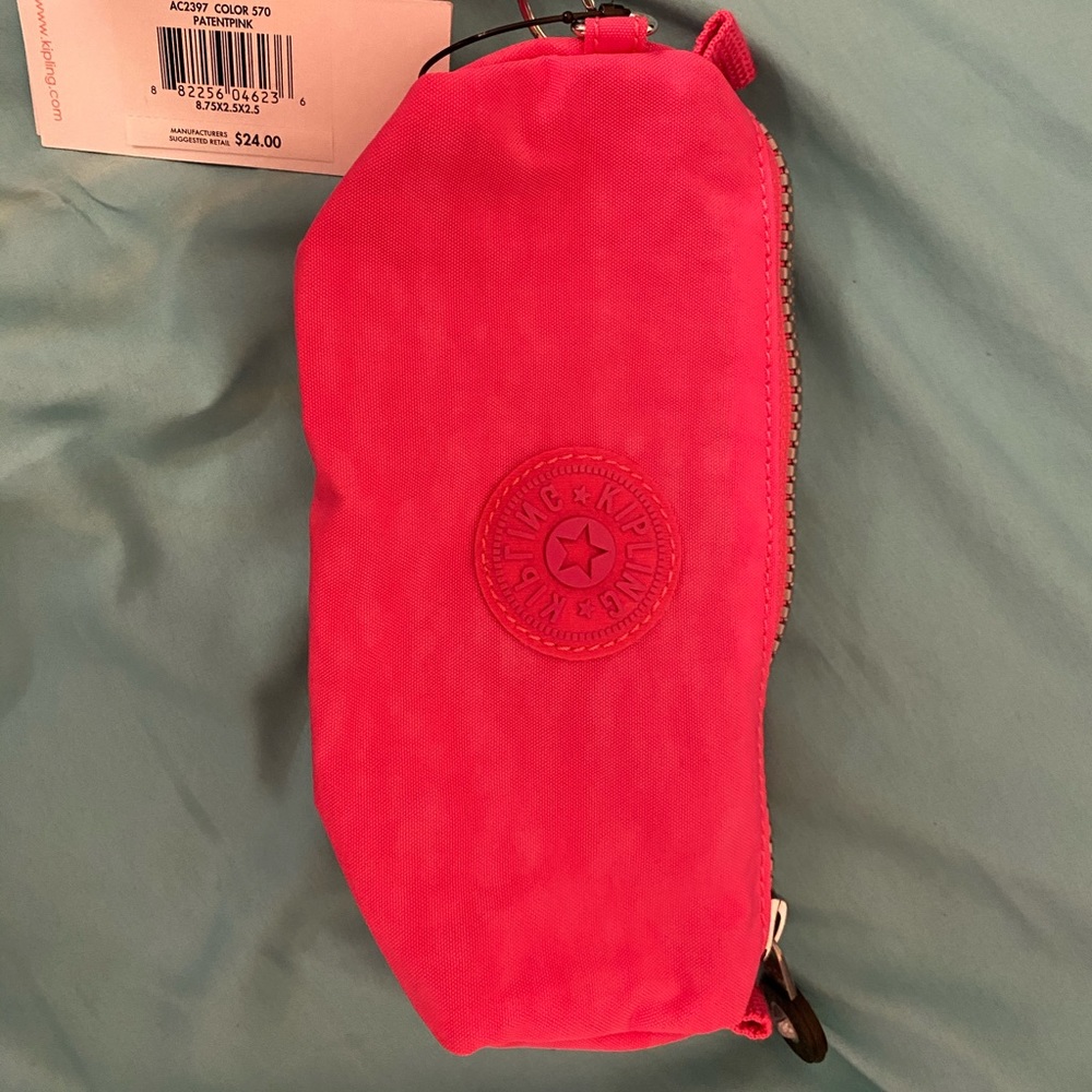 NWT Kipling pink makeup brush/pencil case